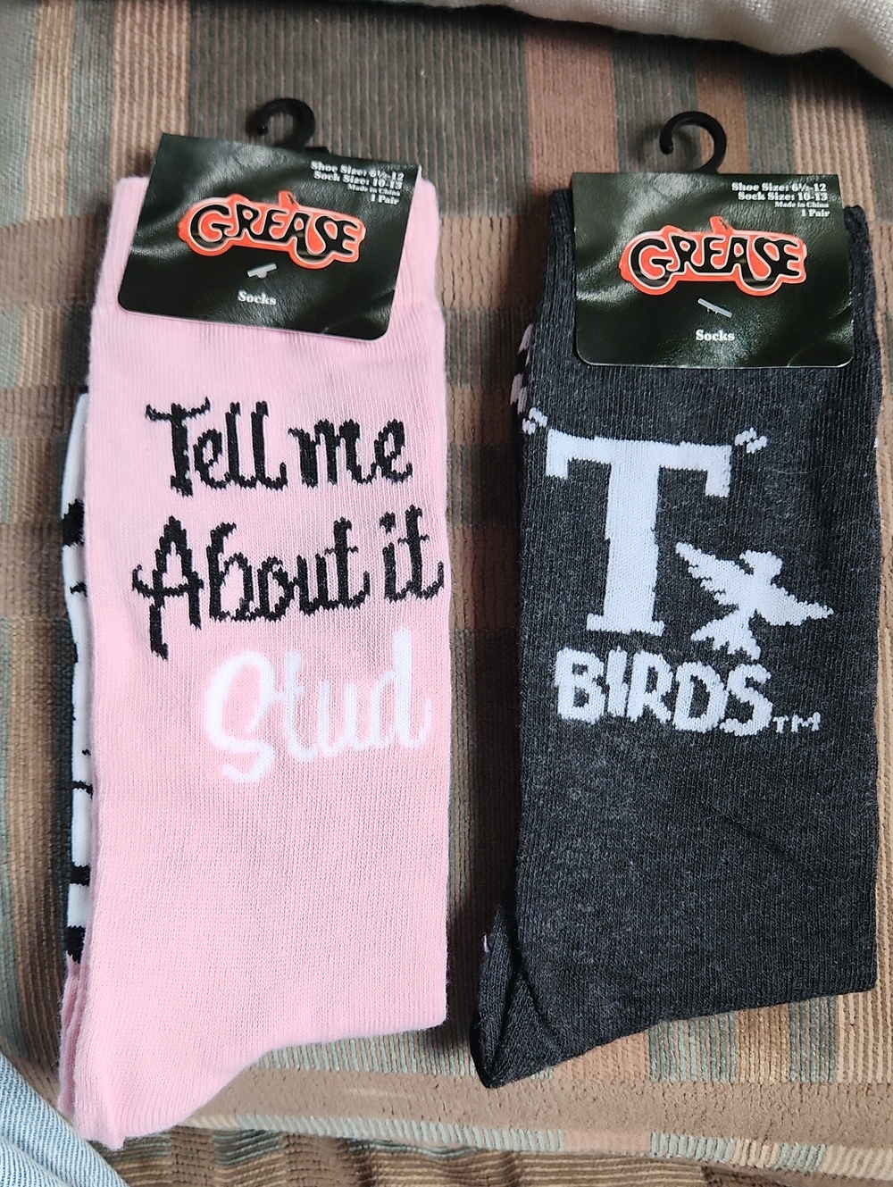 Pink and Gray/Black Grease Novelty Socks